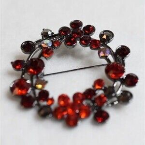 Stunning Vintage Red Crystal Black Metal Art Deco Statement Brooch